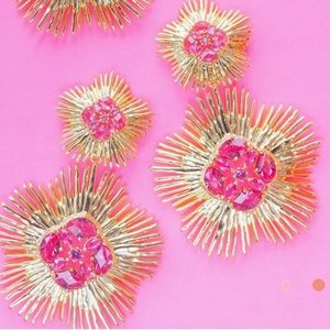 NWT NEW Kendra Scott Dira Gold Crystal Statement Earrings in Pink mix